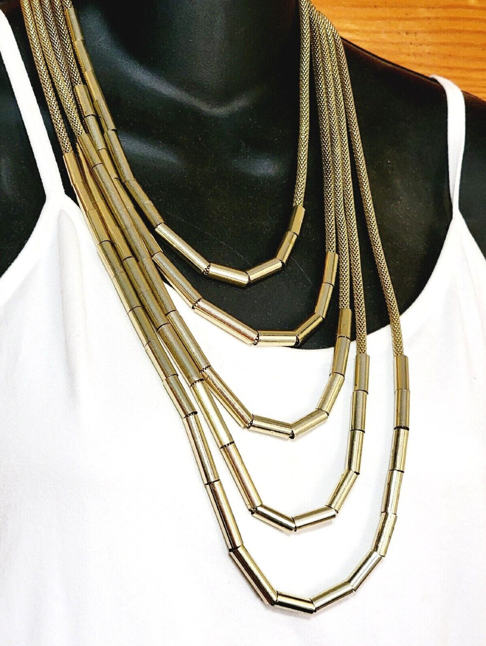 Vintage Gold-tone Mesh 5 Strands Adjustable Necklace, Multi-strand Swag gn01-39